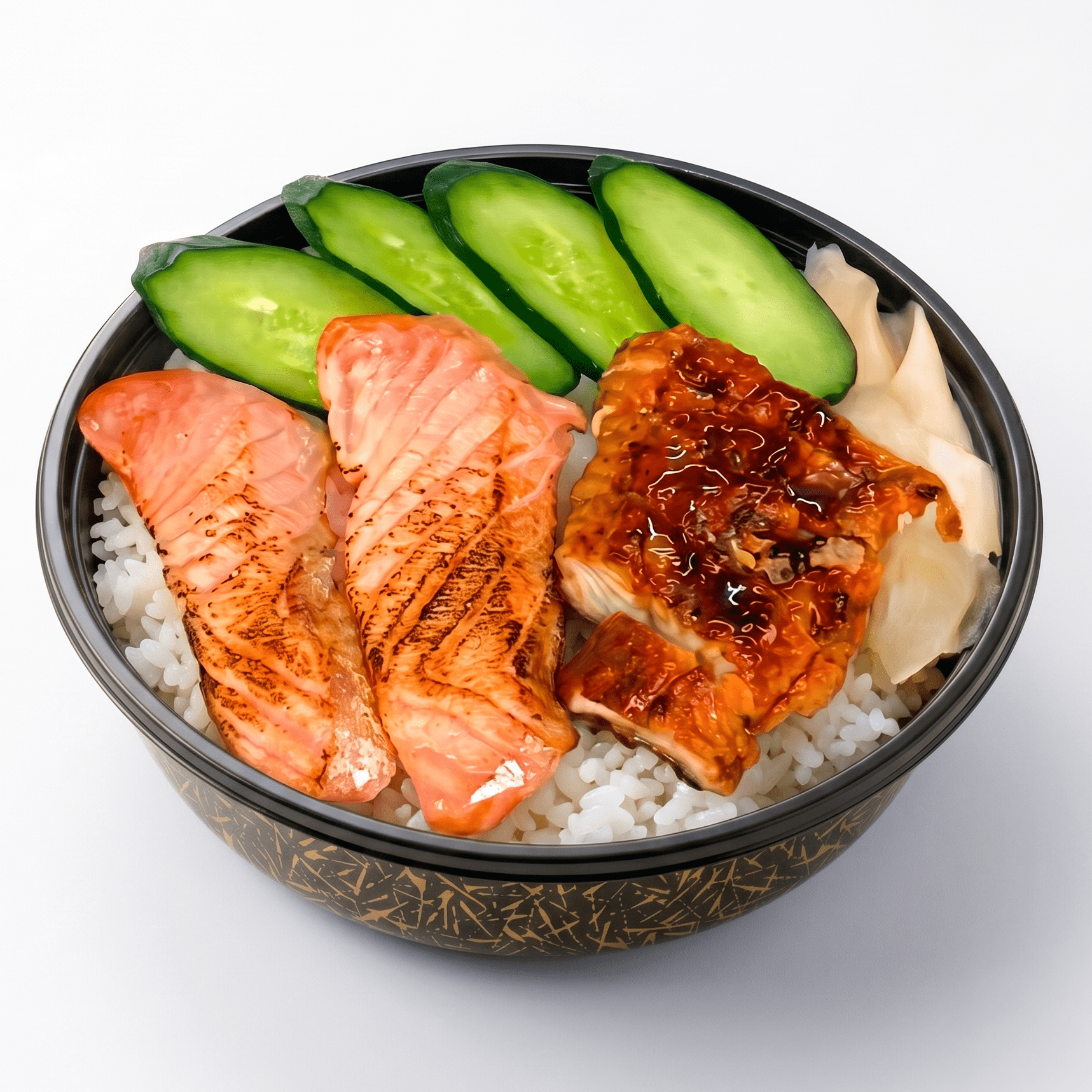 35,炙りサーモン、炙りうなぎ丼